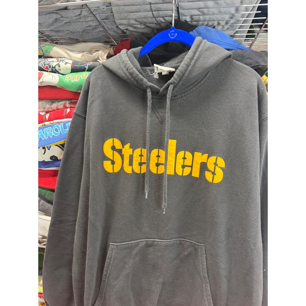 NFL Pittsburgh Steelers Hoodie Mens Medium Black Yellow Graphic Sweatshirt 6802